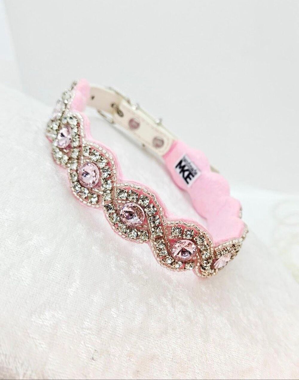 Pink Bling Rhinestone Collar; Rhinestone Collar; Adjustable Collar; Faux Leather
